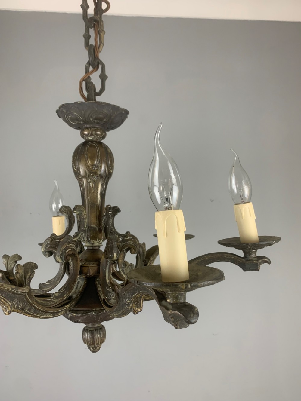 Heavy French Bronze 6 Light Antique Chandelier  View XIV