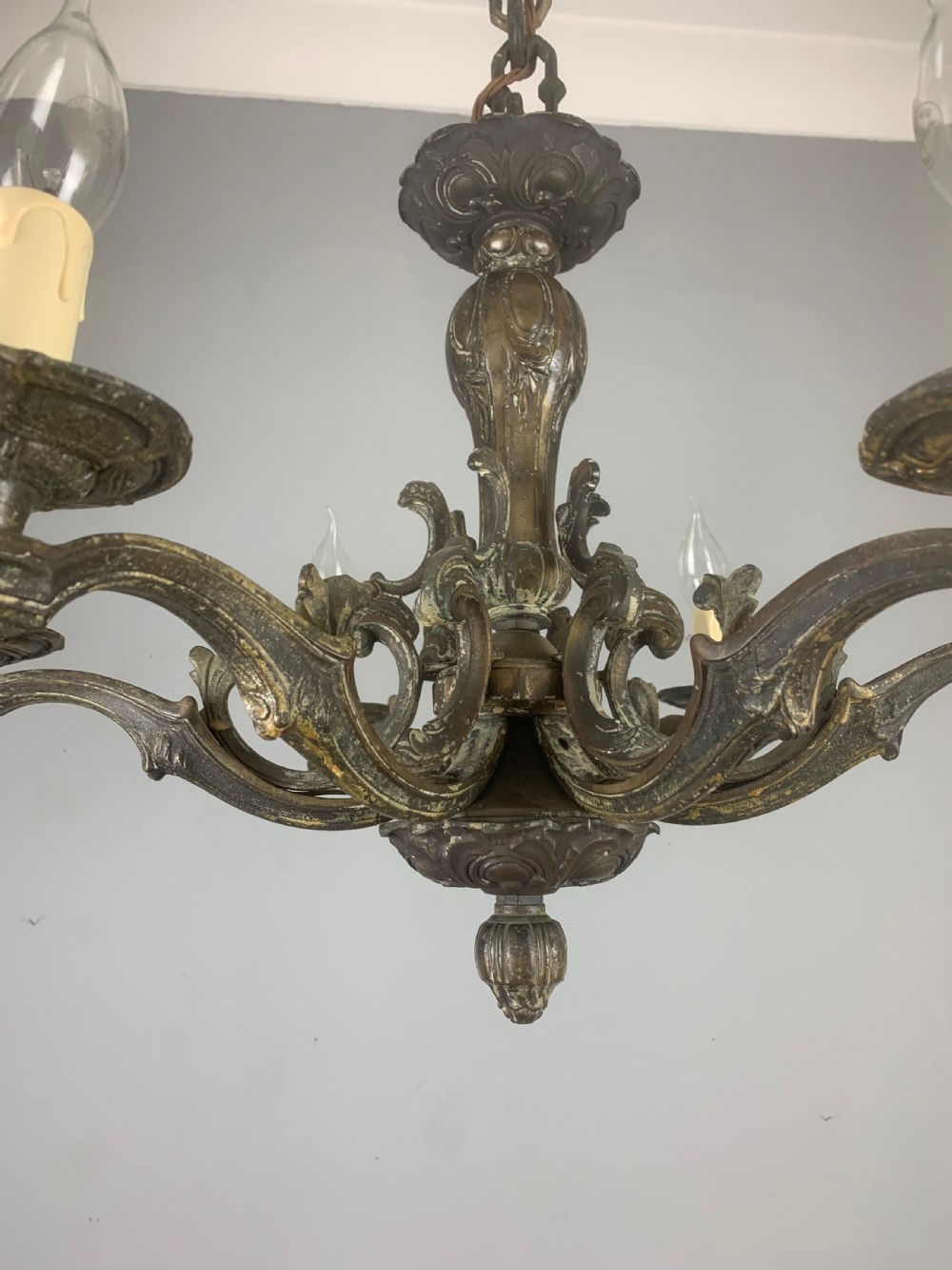 Heavy French Bronze 6 Light Antique Chandelier  View XV