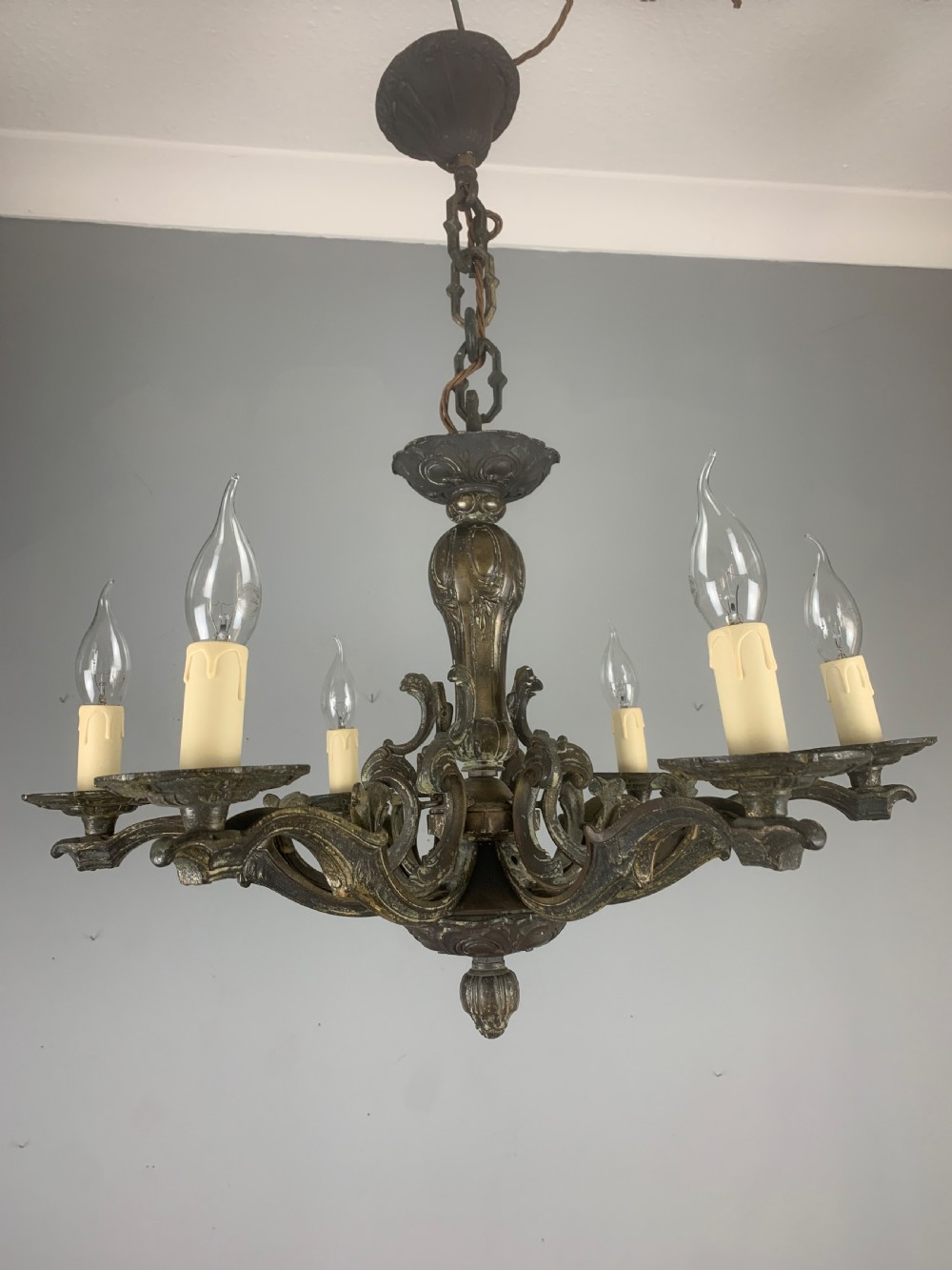 Heavy French Bronze 6 Light Antique Chandelier  View XVI