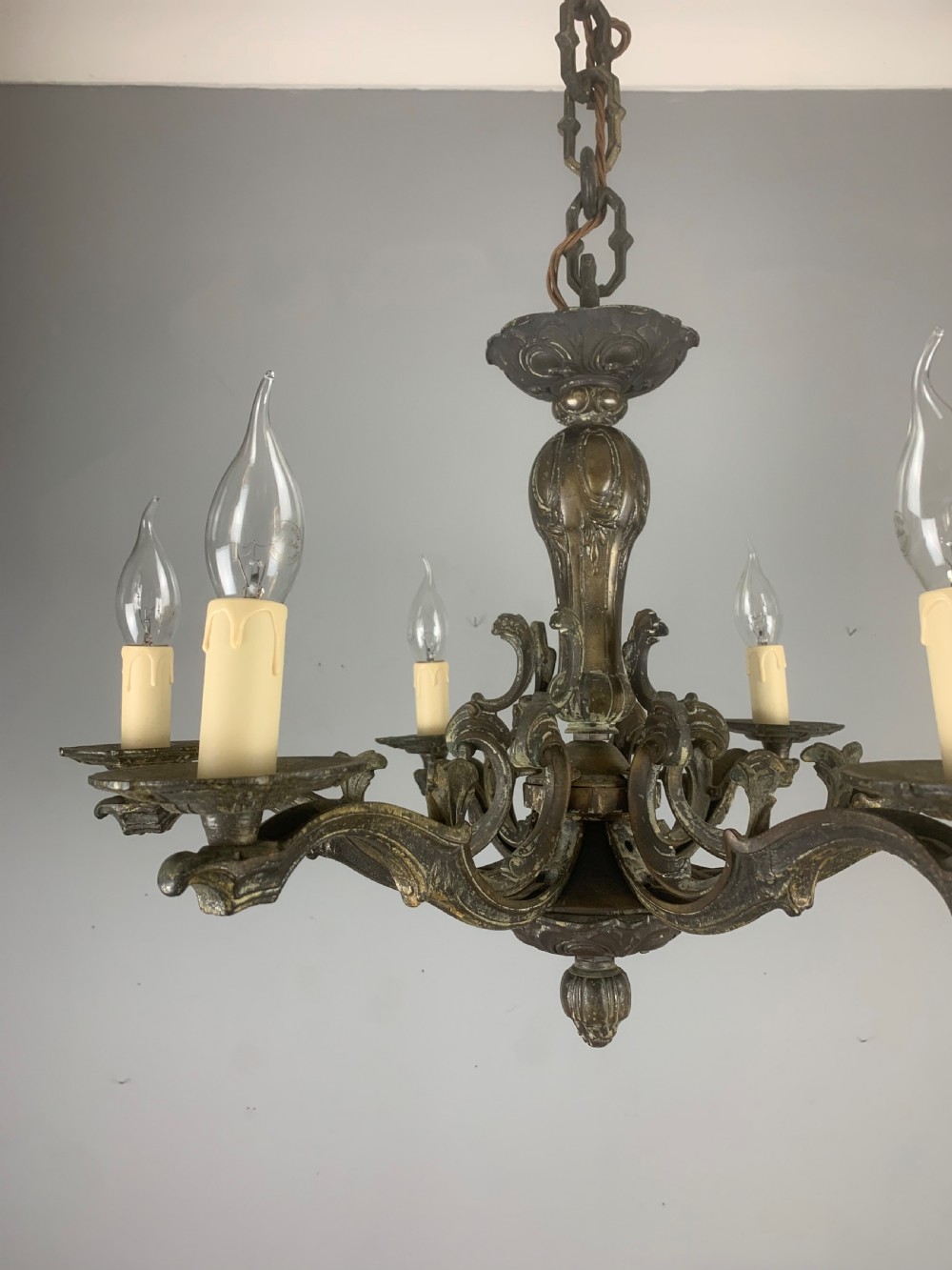 Heavy French Bronze 6 Light Antique Chandelier  View XVII