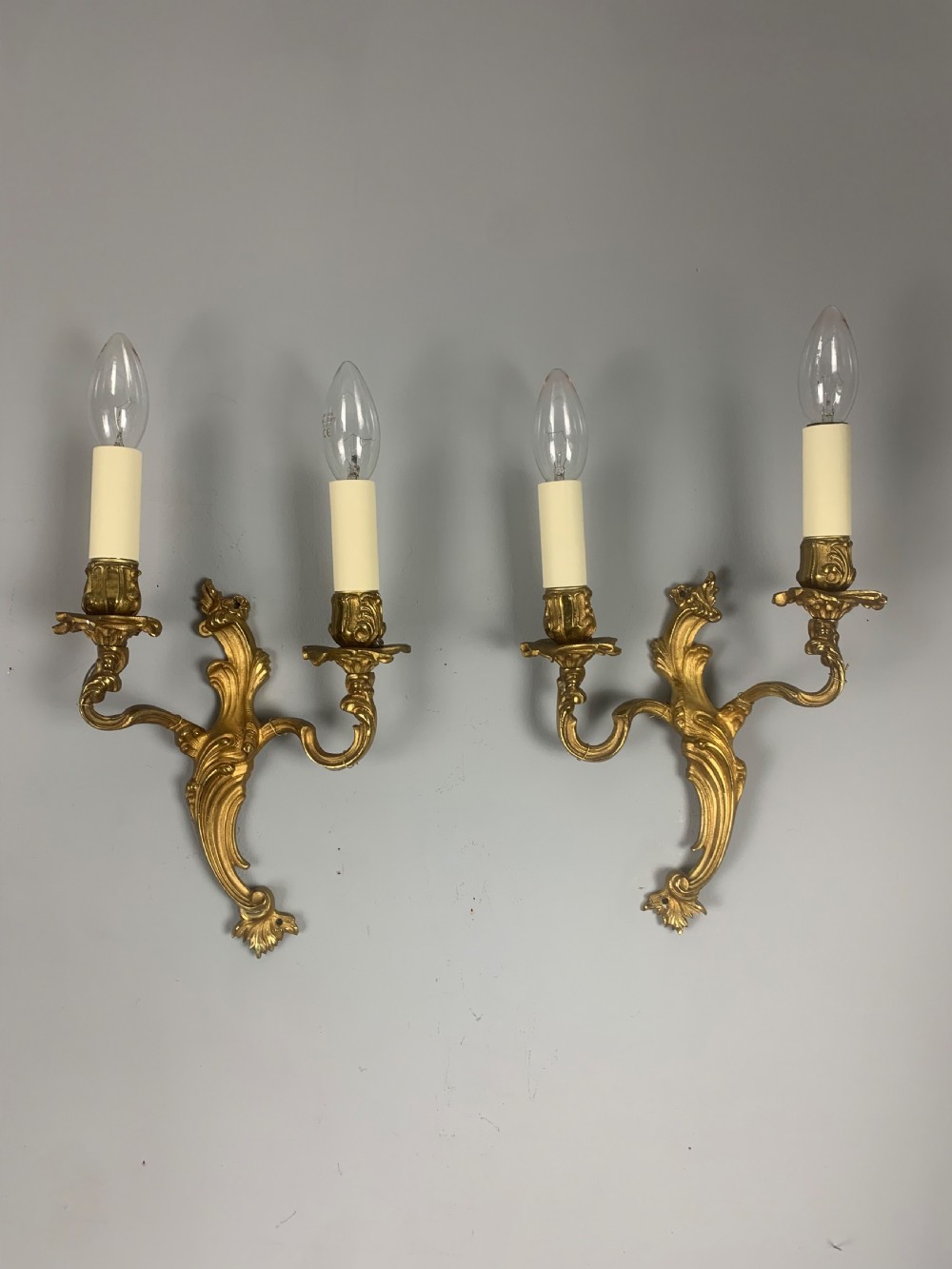 French Gilded Twin Arm Antique Wall Lights