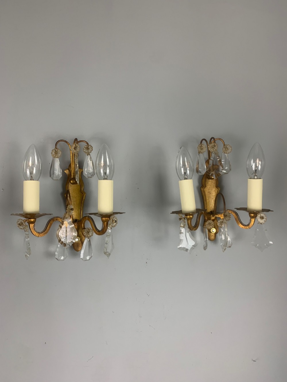 Pair of Antique French Crystal Wall Lights 