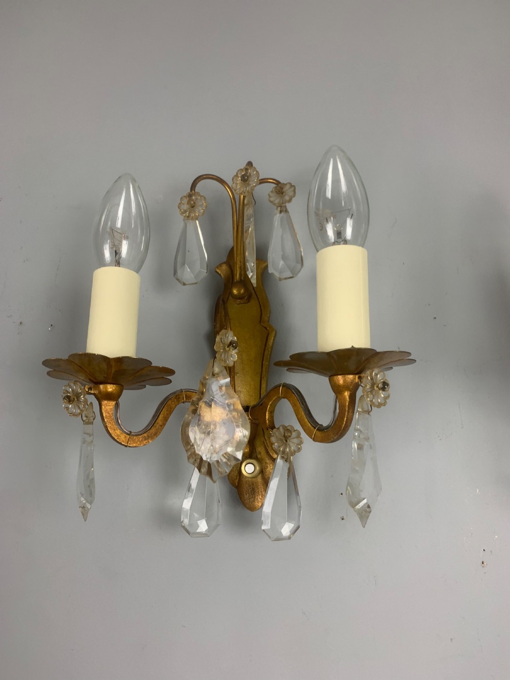 Pair of Antique French Crystal Wall Lights  View V