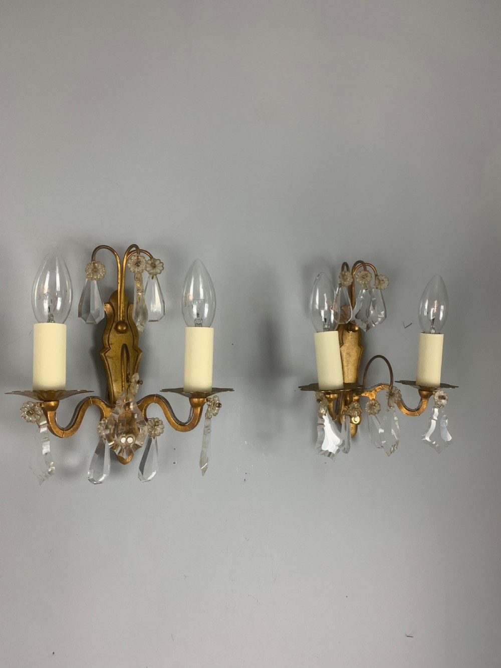 Pair of Antique French Crystal Wall Lights  View VII
