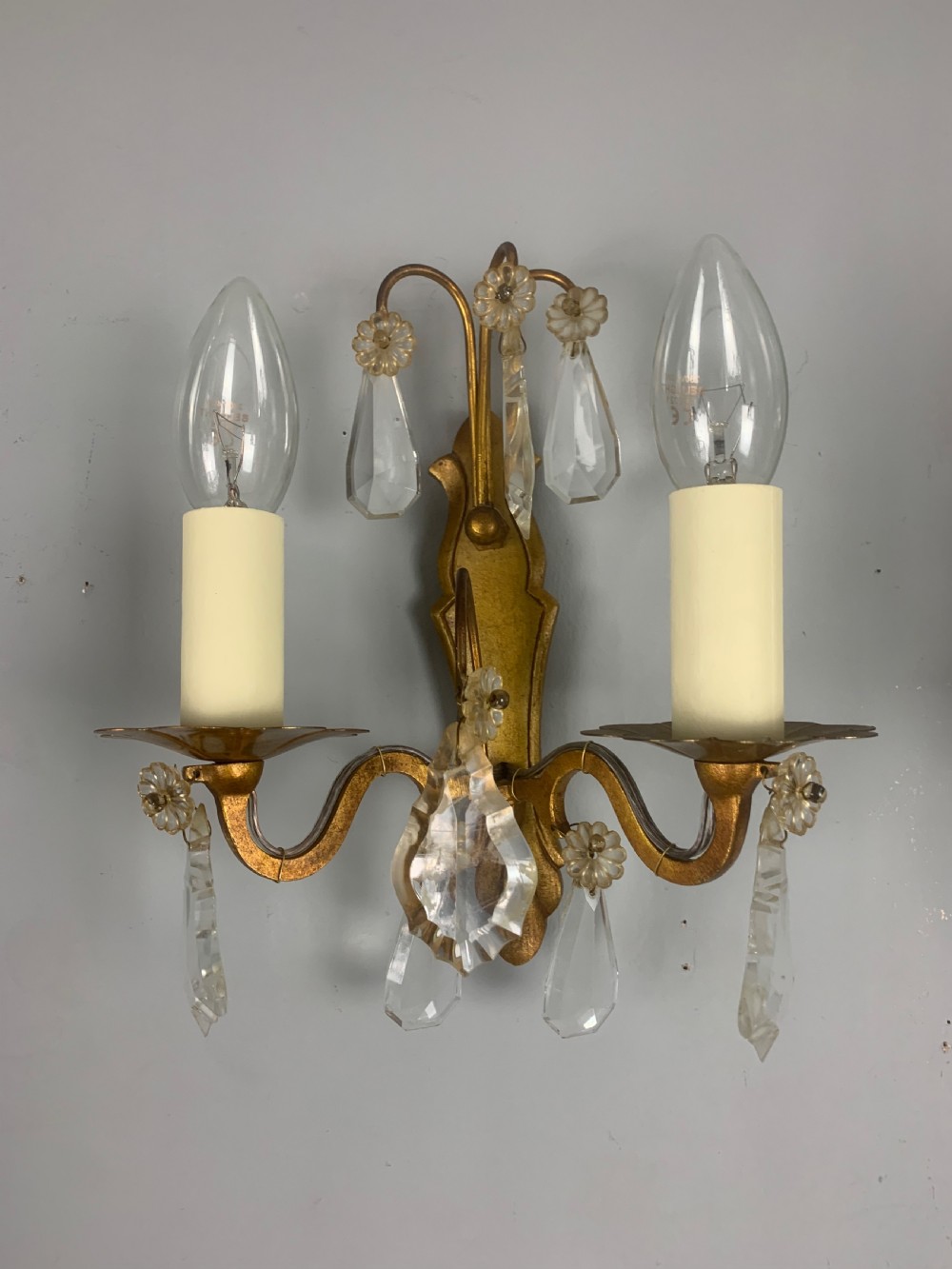Pair of Antique French Crystal Wall Lights  View VIII