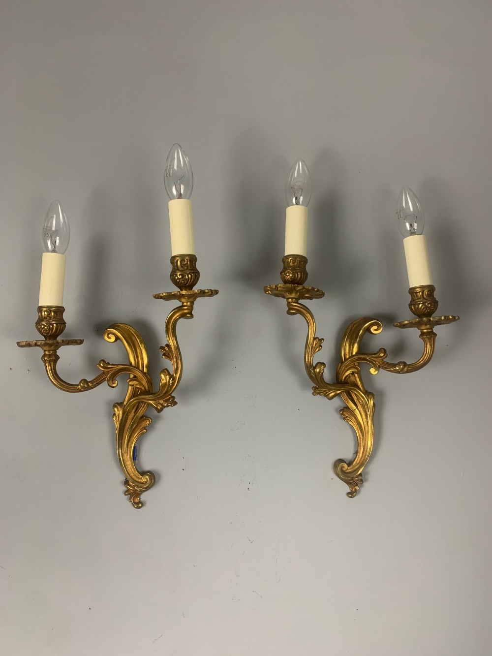 Pair of French Gilded Twin Arm Antique Wall Lights