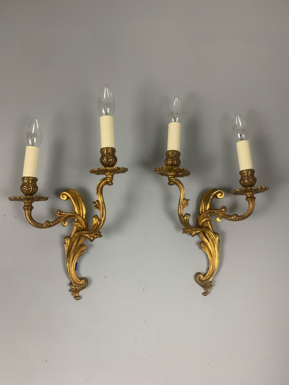 Pair of French Gilded Twin Arm Antique Wall Lights View II