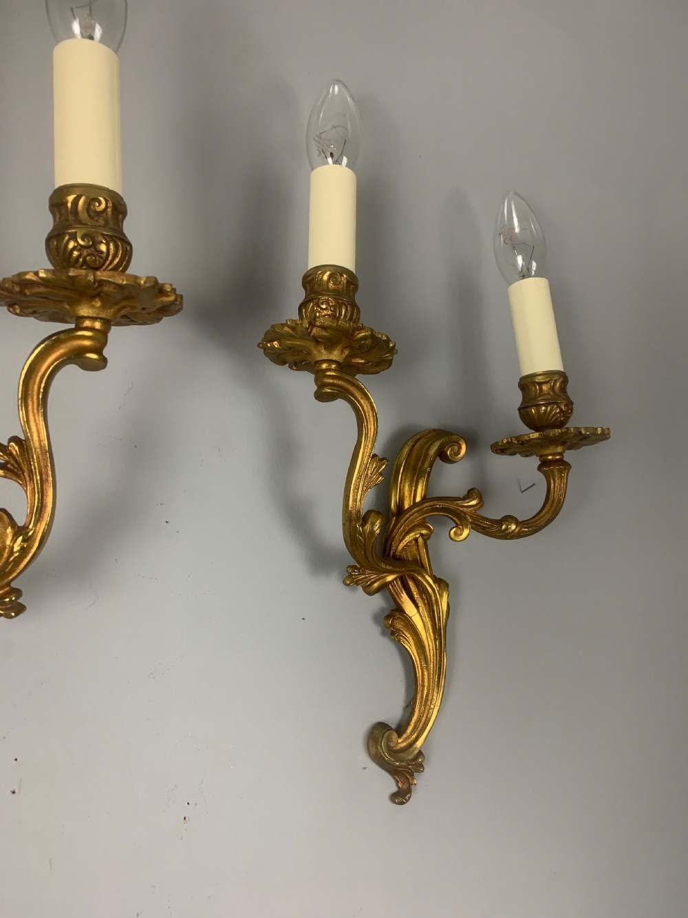 Pair of French Gilded Twin Arm Antique Wall Lights View IV