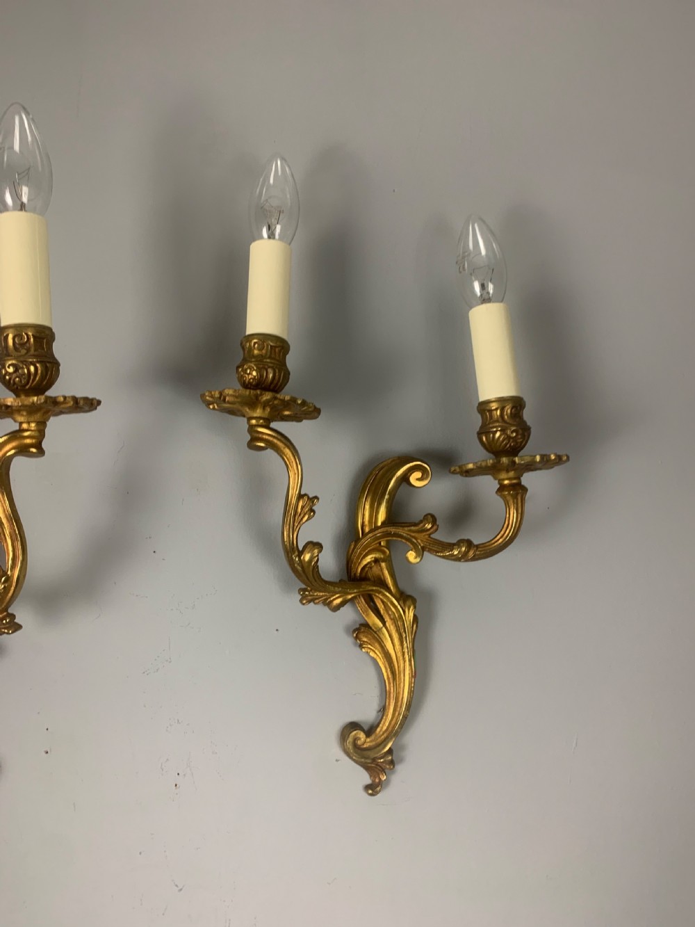Pair of French Gilded Twin Arm Antique Wall Lights View V