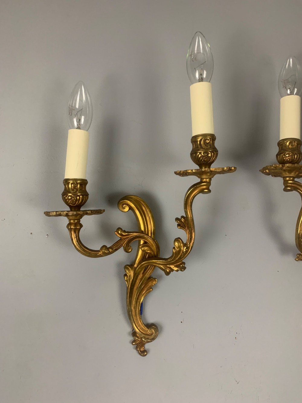 Pair of French Gilded Twin Arm Antique Wall Lights View VI
