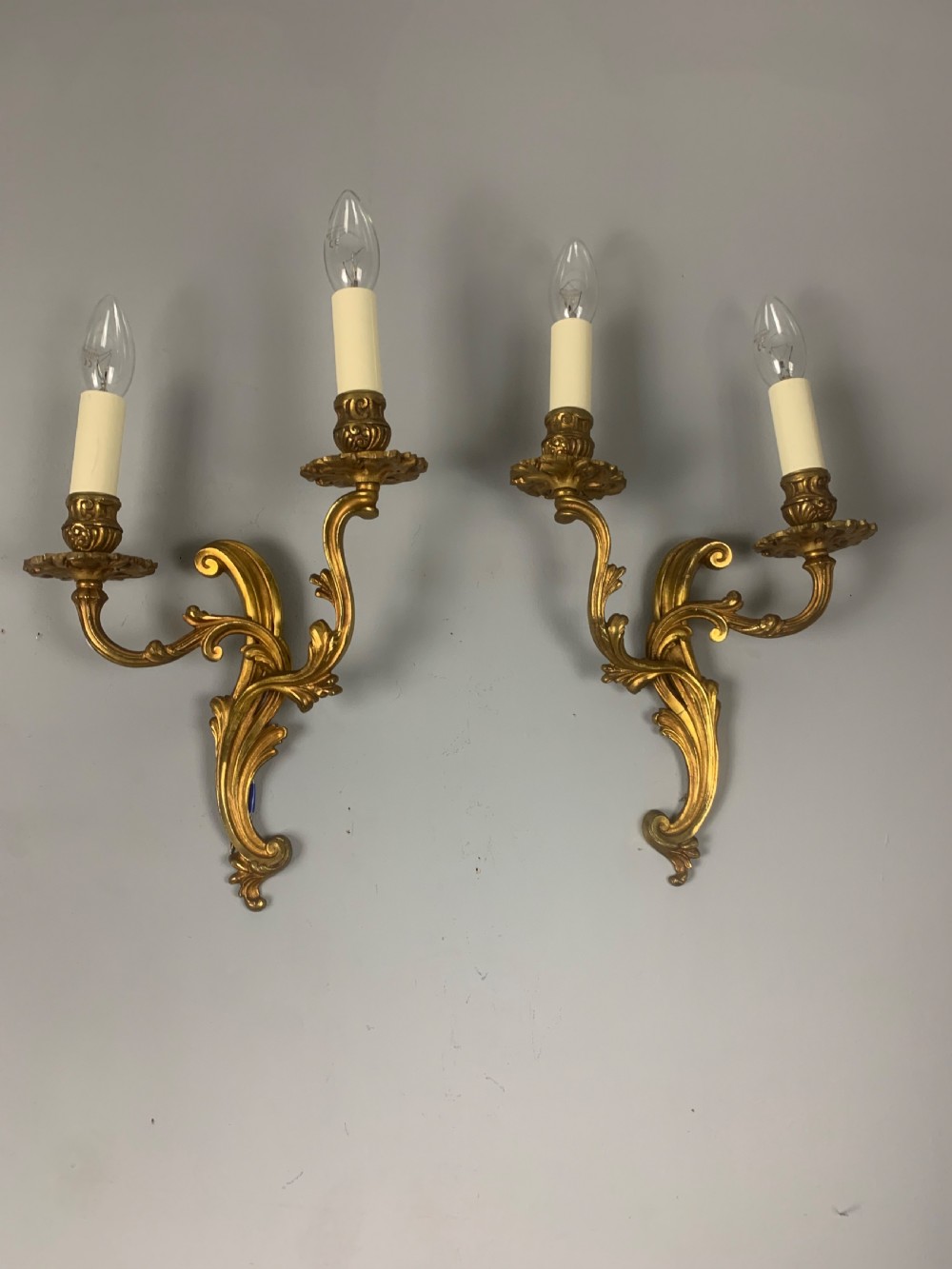 Pair of French Gilded Twin Arm Antique Wall Lights View VIII