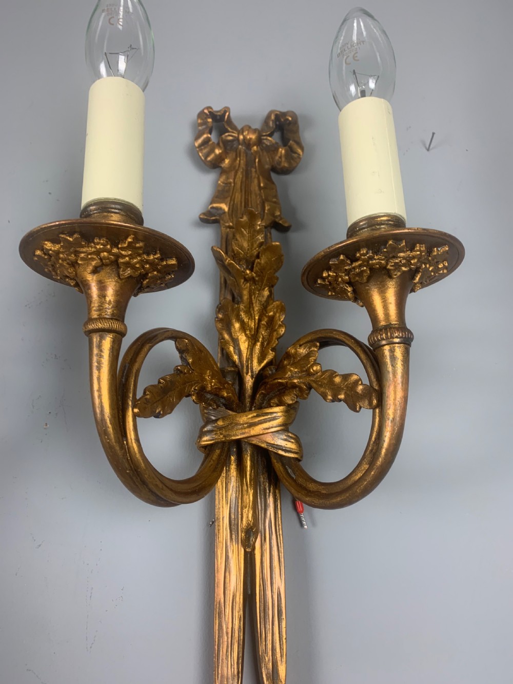 Pair of Heavy French Gilt Bronze Antique Wall Lights  View II