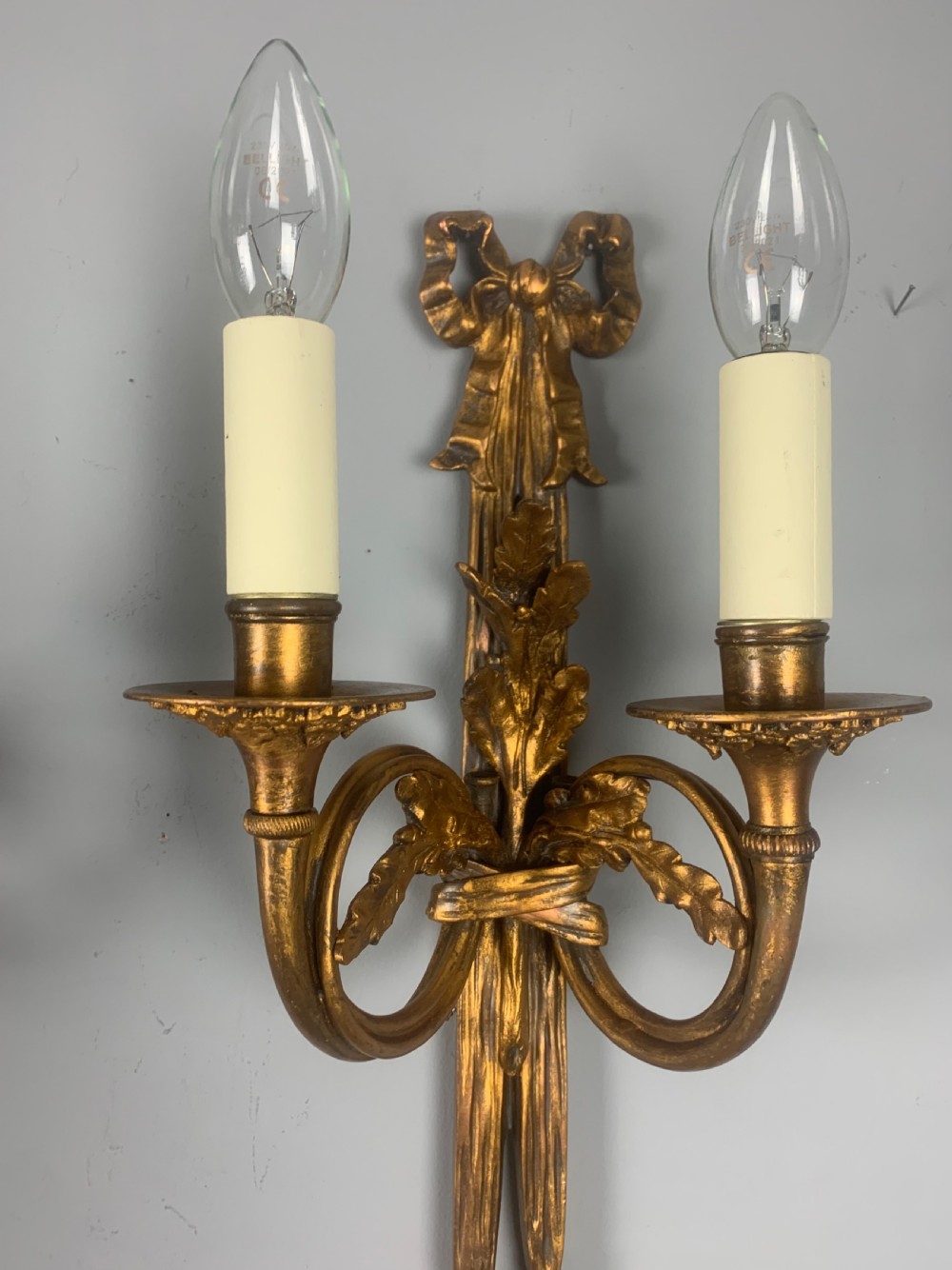 Pair of Heavy French Gilt Bronze Antique Wall Lights  View III
