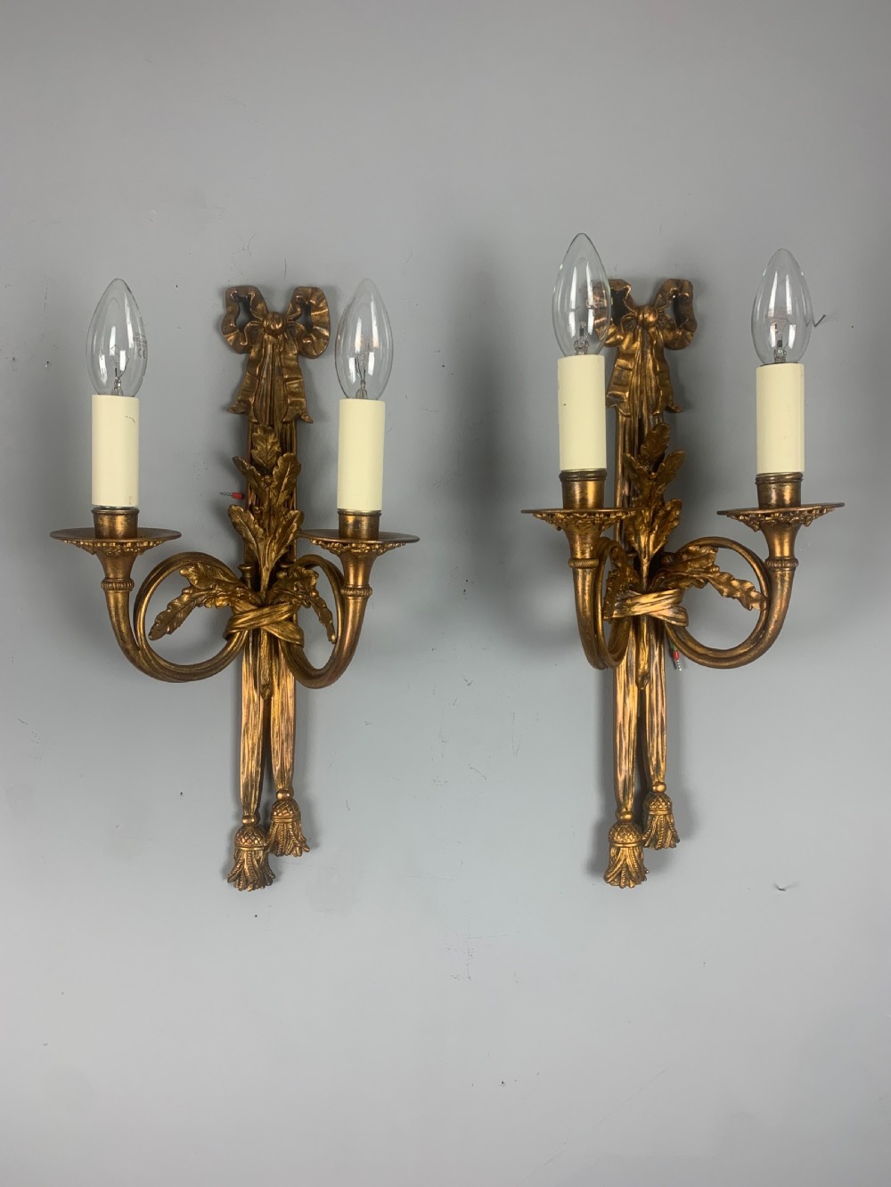 Pair of Heavy French Gilt Bronze Antique Wall Lights  View IV