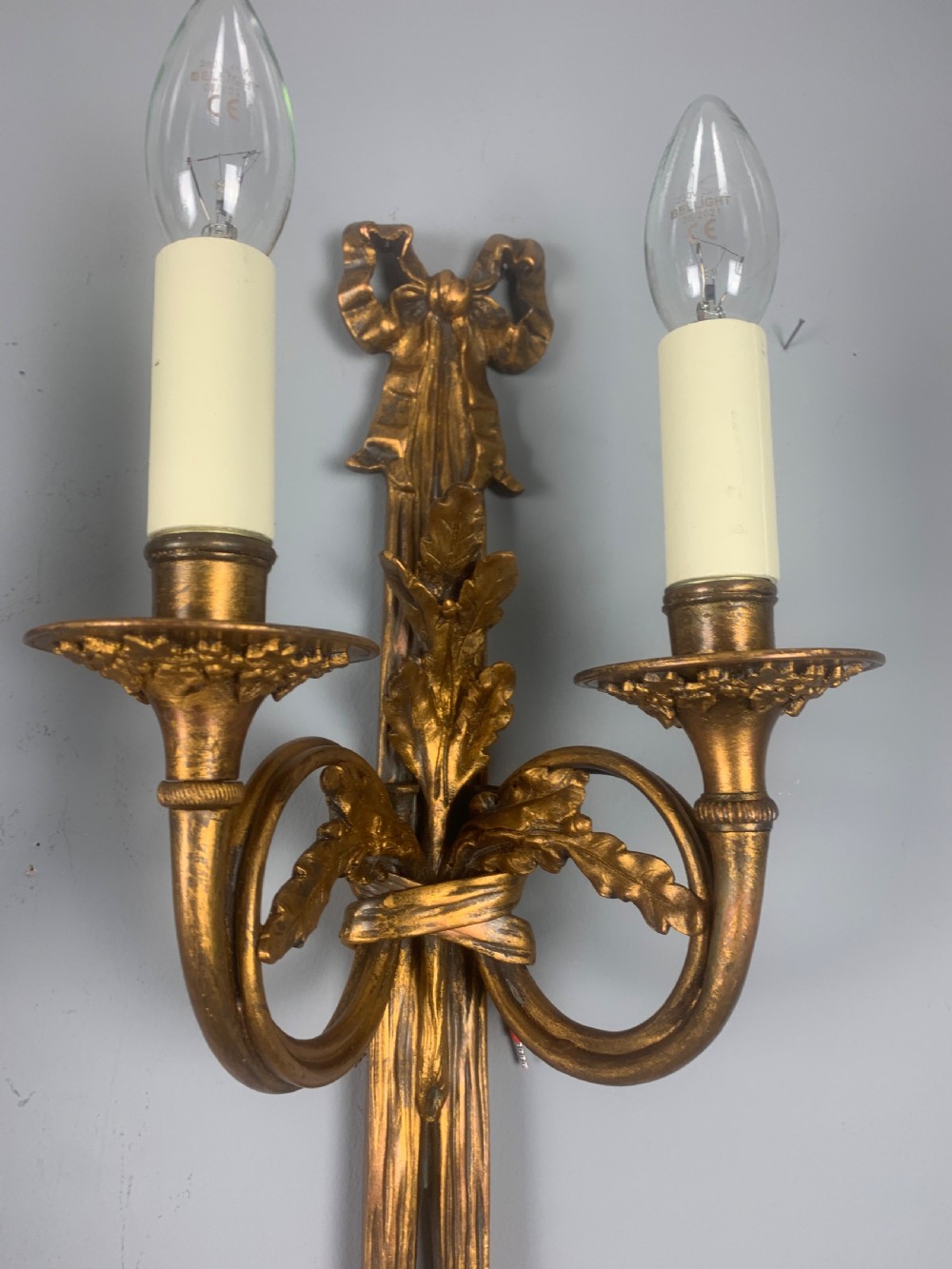 Pair of Heavy French Gilt Bronze Antique Wall Lights  View V