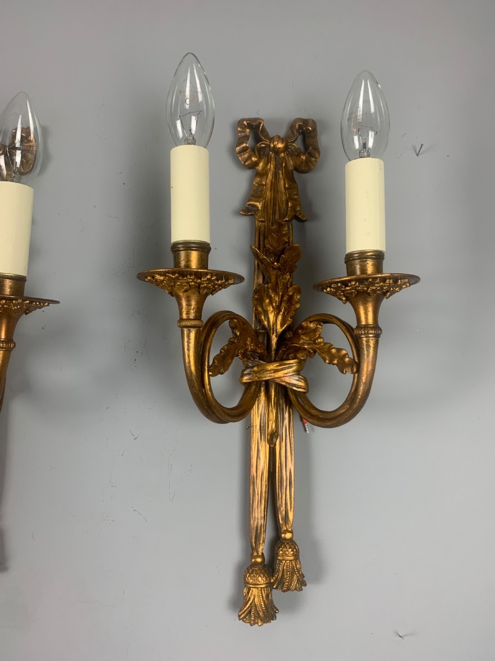 Pair of Heavy French Gilt Bronze Antique Wall Lights  View IX