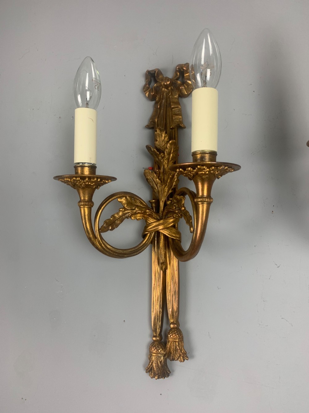 Pair of Heavy French Gilt Bronze Antique Wall Lights  View X