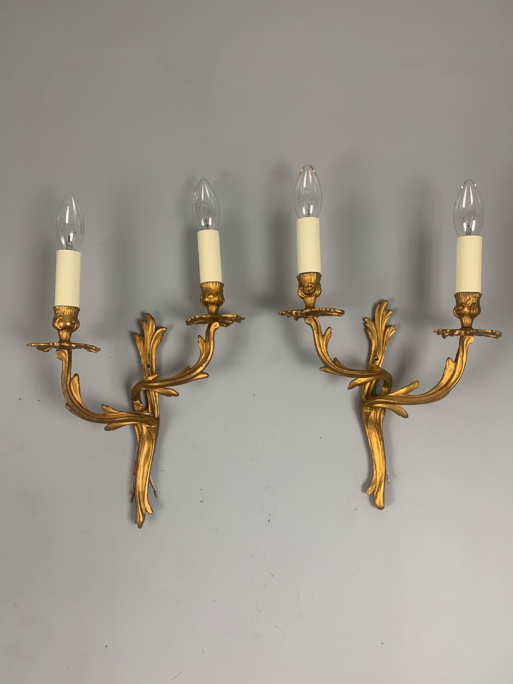 Pair of French Gilt Brass Antique Wall Lights 