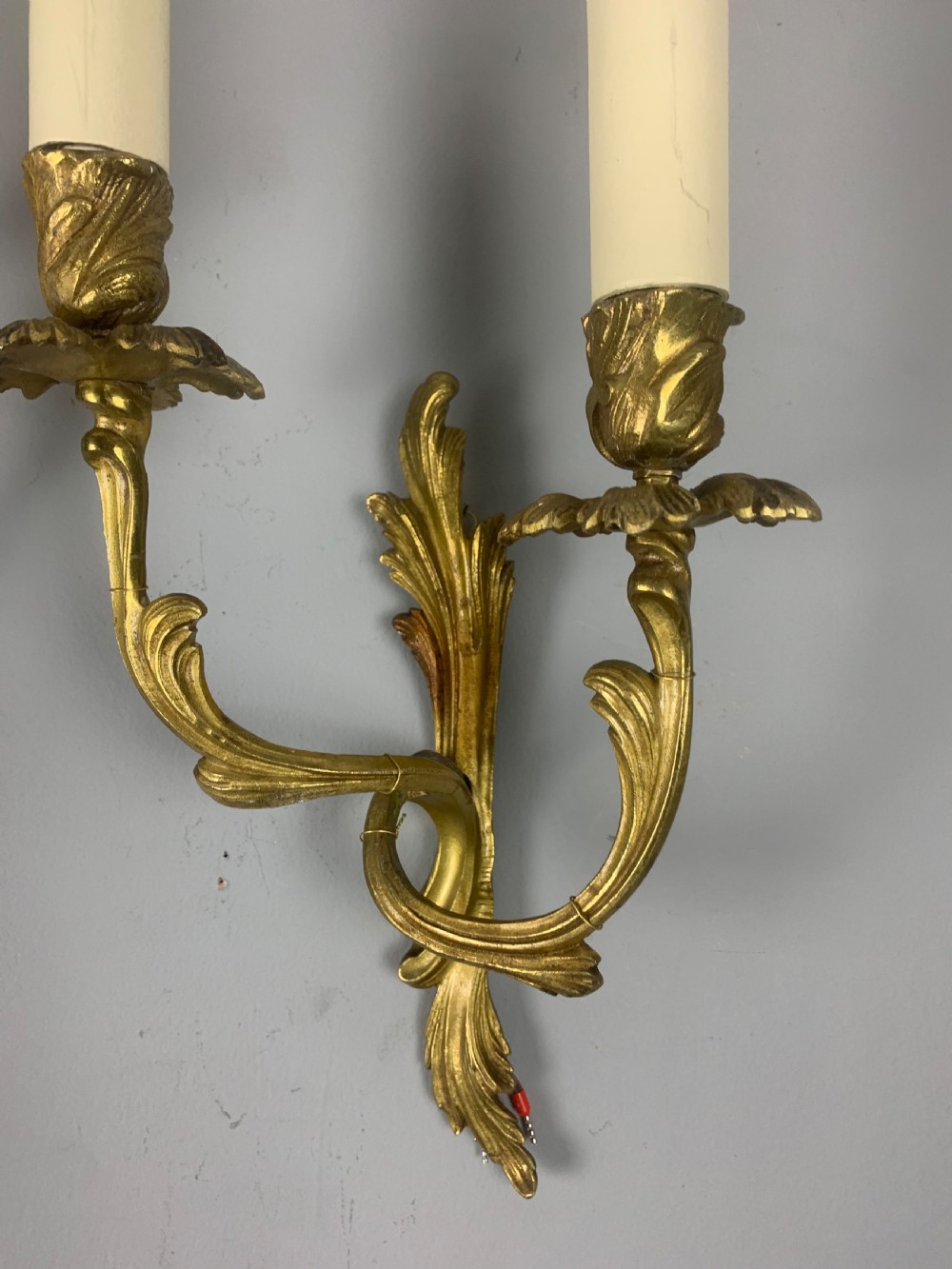 Small Pair of French Antique Gilt Brass Wall Lights  View III