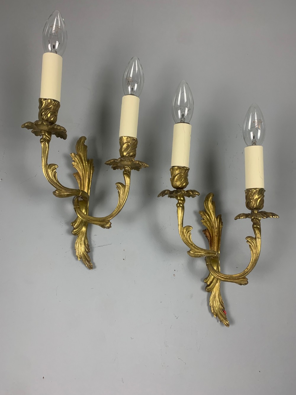 Small Pair of French Antique Gilt Brass Wall Lights  View IV