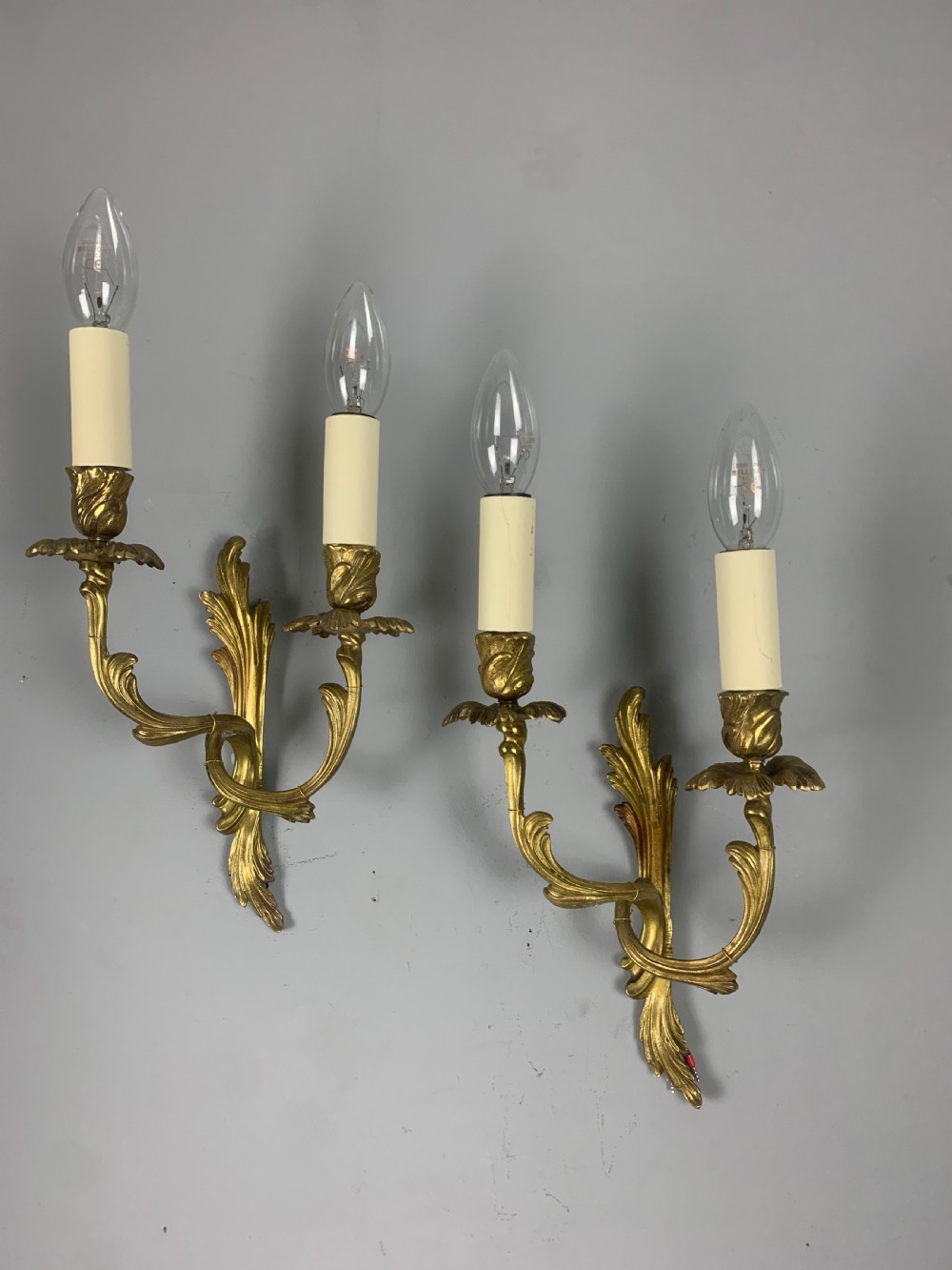 Small Pair of French Antique Gilt Brass Wall Lights  View V