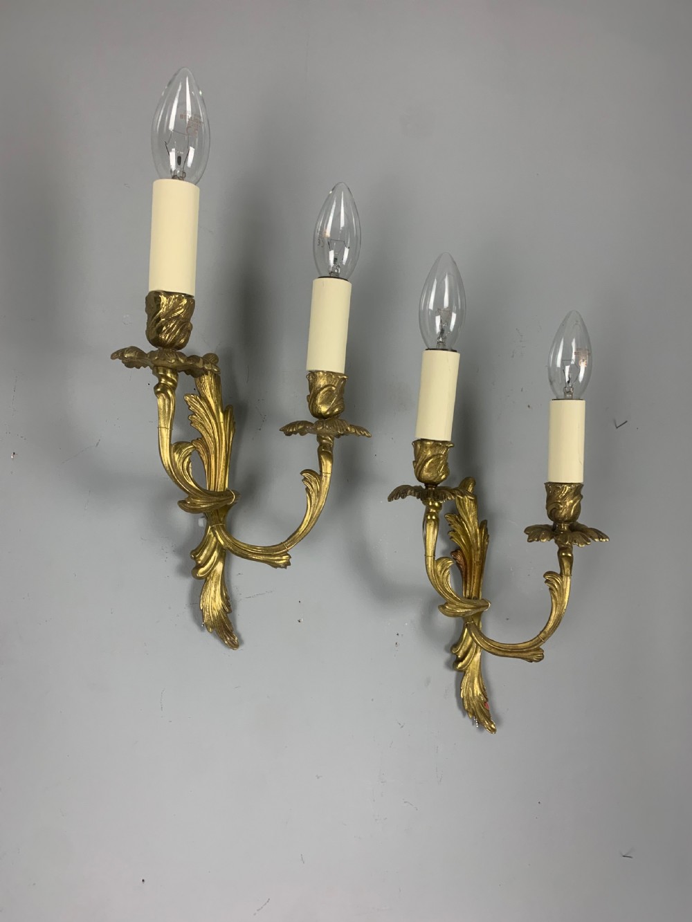 Small Pair of French Antique Gilt Brass Wall Lights  View VI
