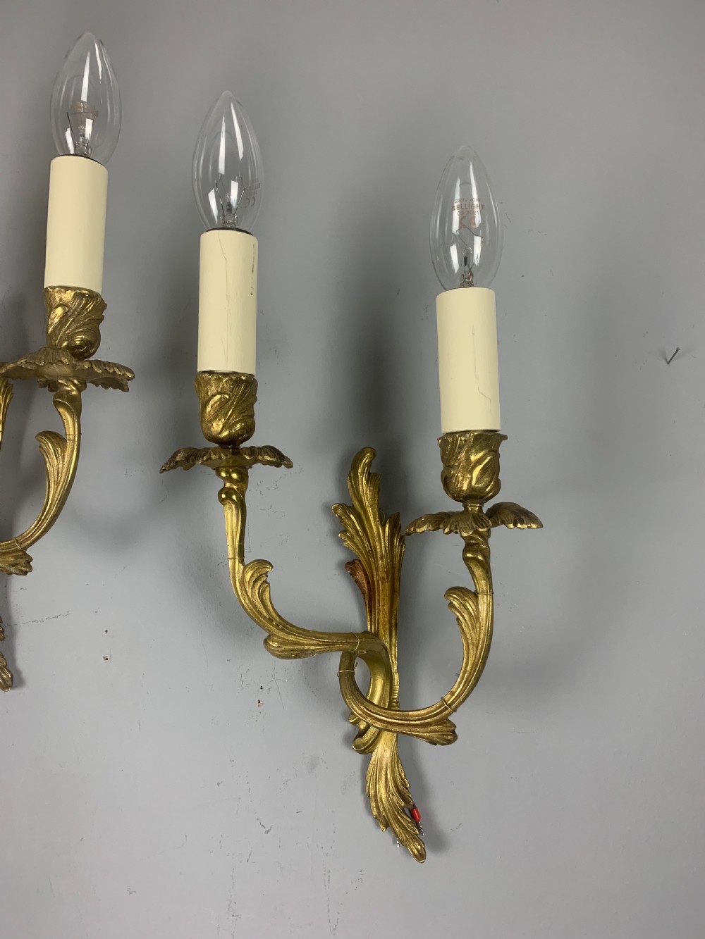 Small Pair of French Antique Gilt Brass Wall Lights  View VII