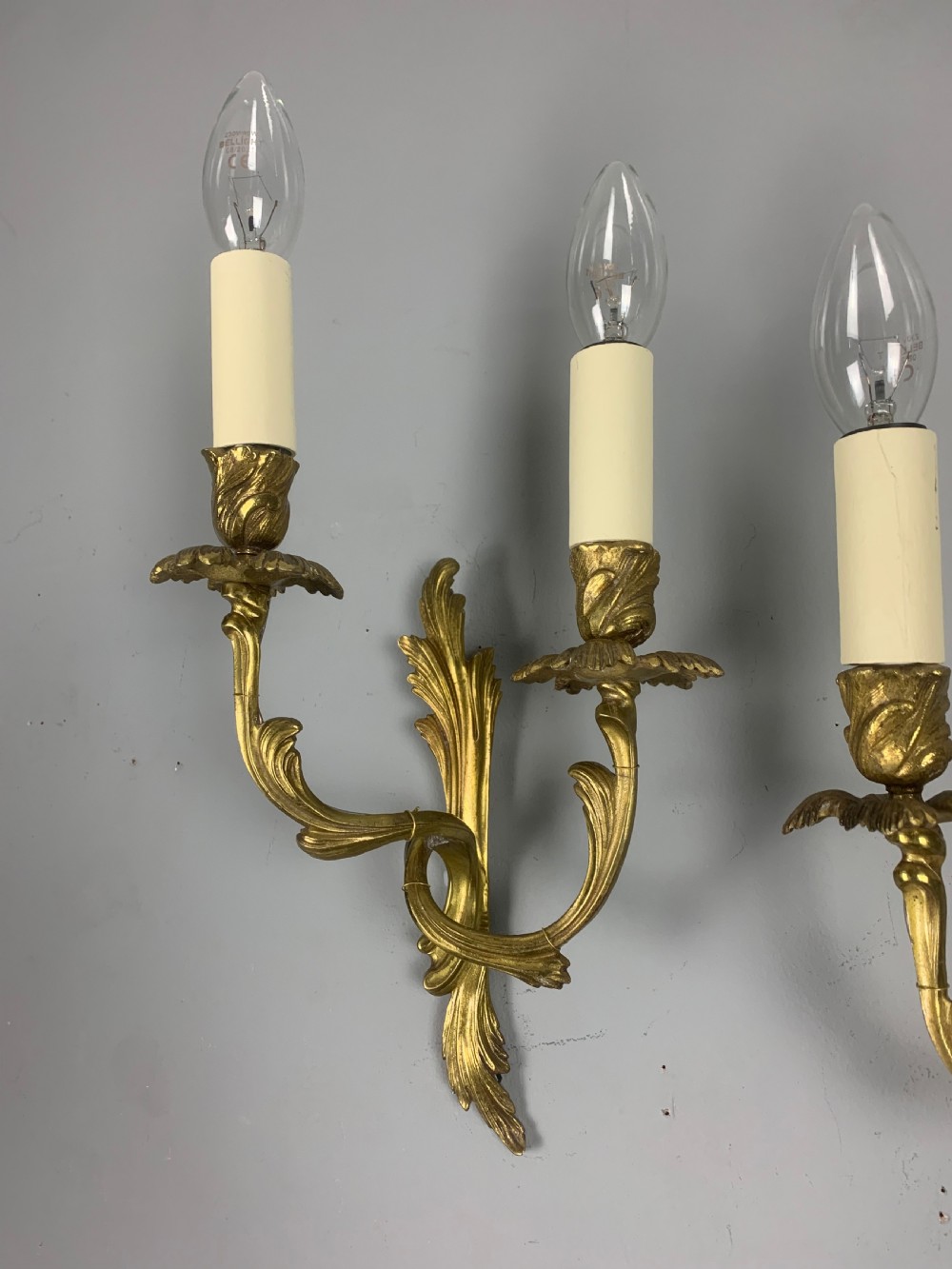 Small Pair of French Antique Gilt Brass Wall Lights  View VIII