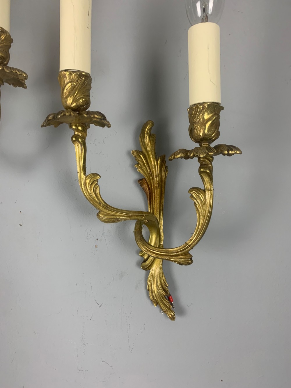 Small Pair of French Antique Gilt Brass Wall Lights  View IX