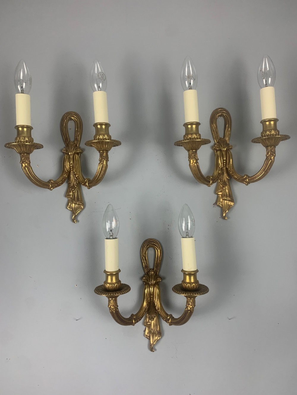 Set of 3 Antique French Gilt Bronze Wall Lights 