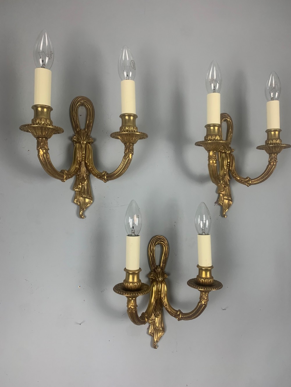 Set of 3 Antique French Gilt Bronze Wall Lights  View VI