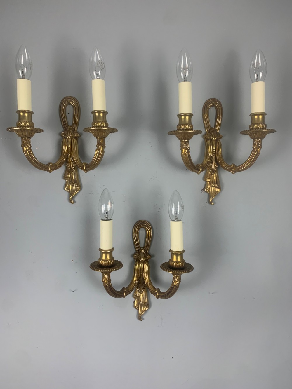 Set of 3 Antique French Gilt Bronze Wall Lights  View IX