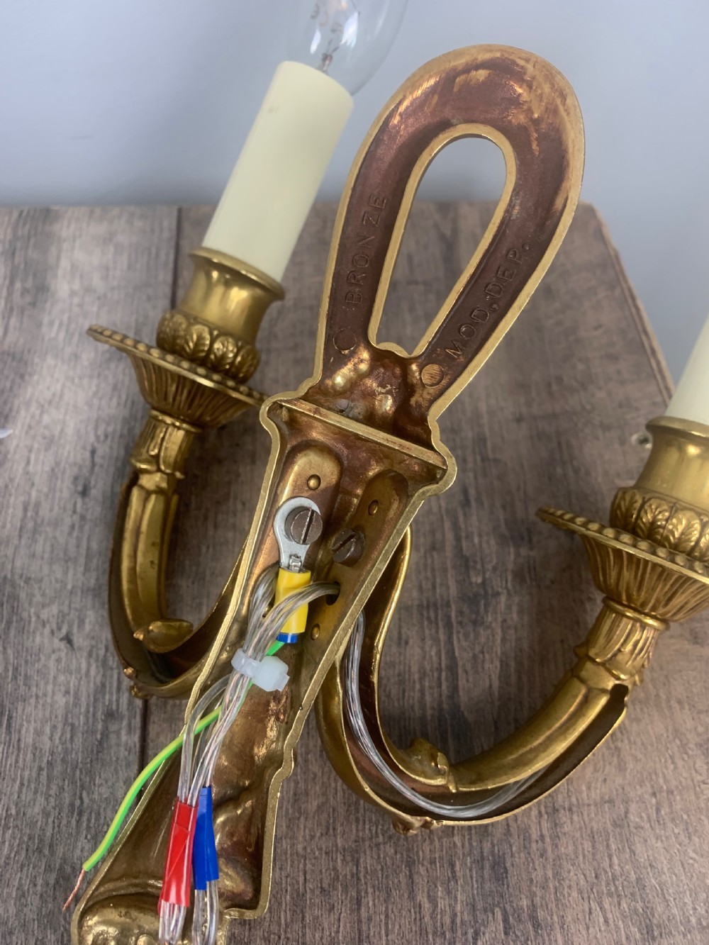 Set of 3 Antique French Gilt Bronze Wall Lights  View X