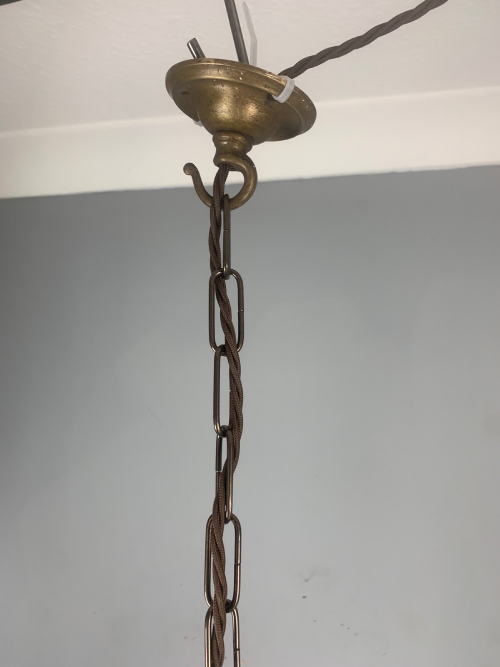 English Aged Brass 3 Light Antique Chandelier, Ceiling Light  View III