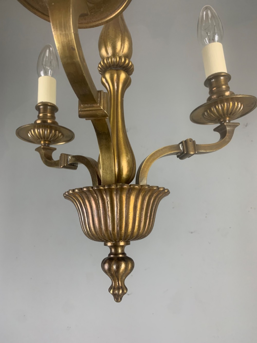 English Aged Brass 3 Light Antique Chandelier, Ceiling Light  View XI