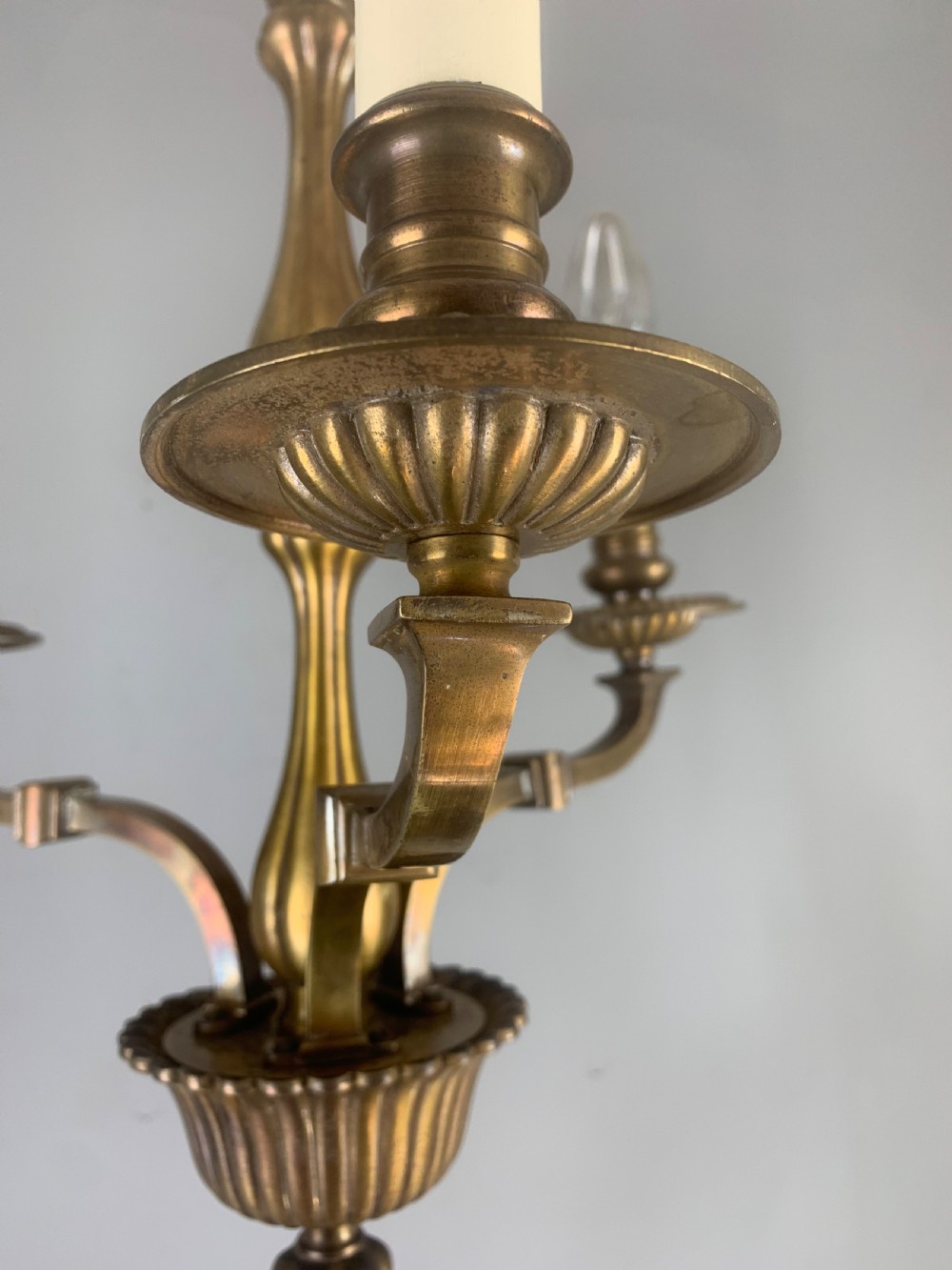 English Aged Brass 3 Light Antique Chandelier, Ceiling Light  View XV