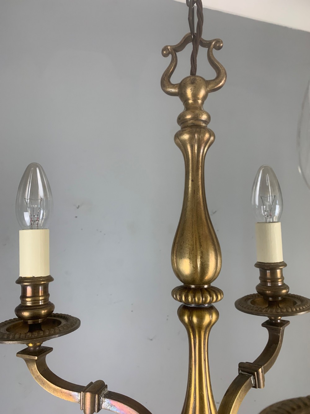 English Aged Brass 3 Light Antique Chandelier, Ceiling Light  View XVI