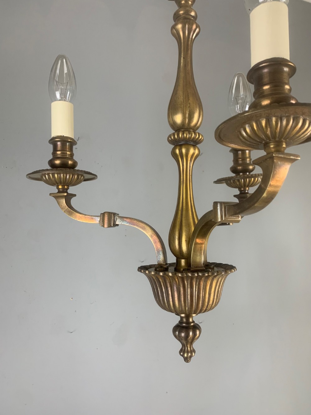 English Aged Brass 3 Light Antique Chandelier, Ceiling Light  View XVII