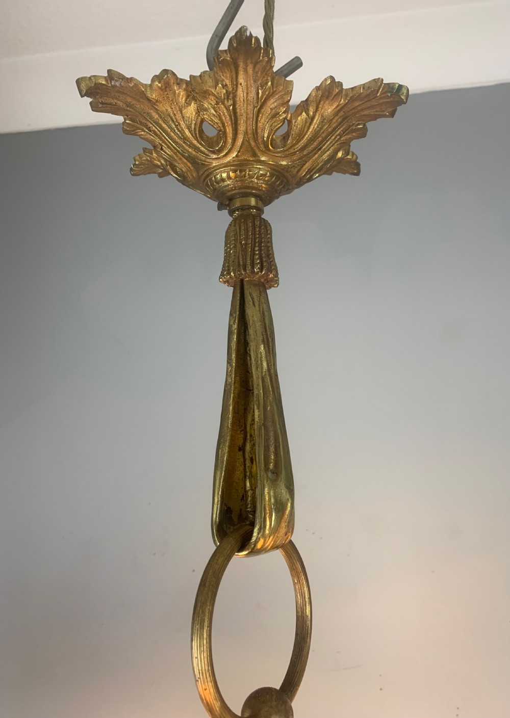 French Antique 4 Light Rose Petal Shade Chandelier, Ceiling Light  View III