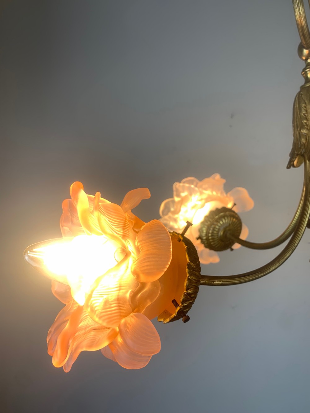 French Antique 4 Light Rose Petal Shade Chandelier, Ceiling Light  View IV
