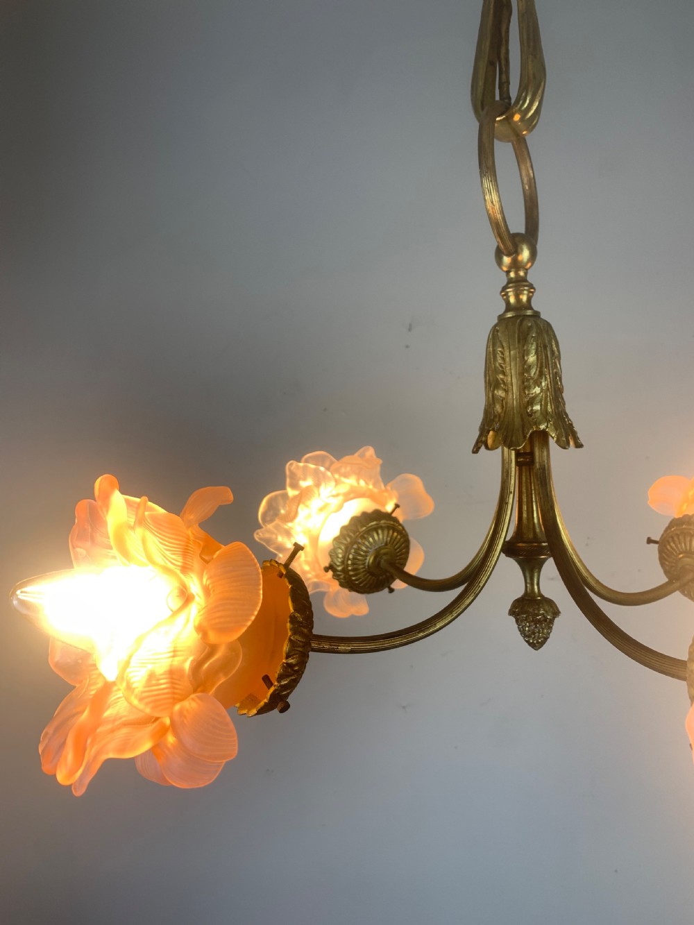 French Antique 4 Light Rose Petal Shade Chandelier, Ceiling Light  View VII