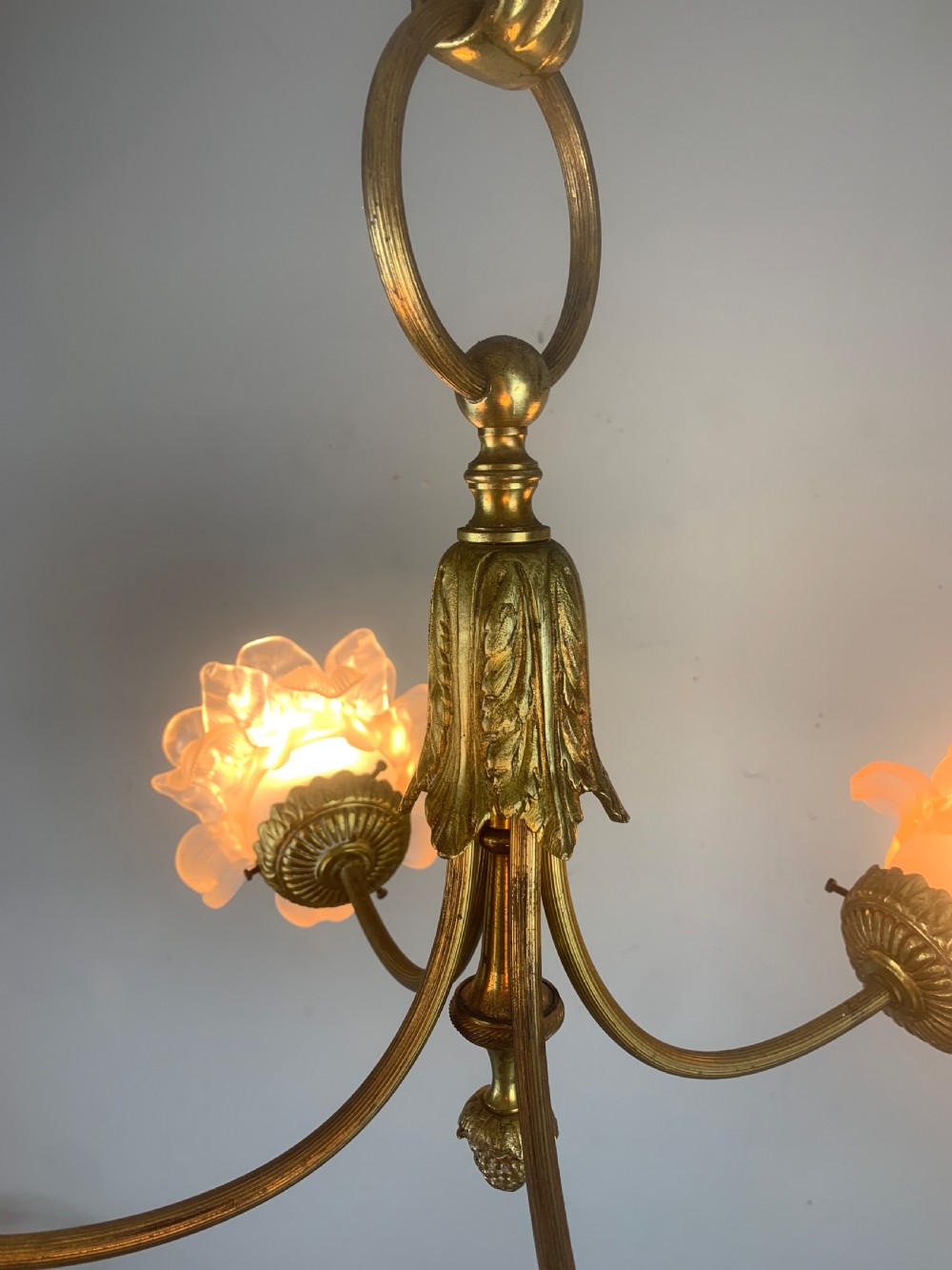 French Antique 4 Light Rose Petal Shade Chandelier, Ceiling Light  View IX