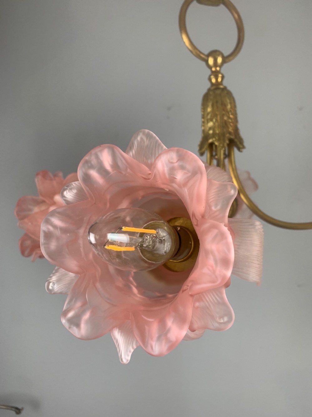 French Antique 4 Light Rose Petal Shade Chandelier, Ceiling Light  View XIII