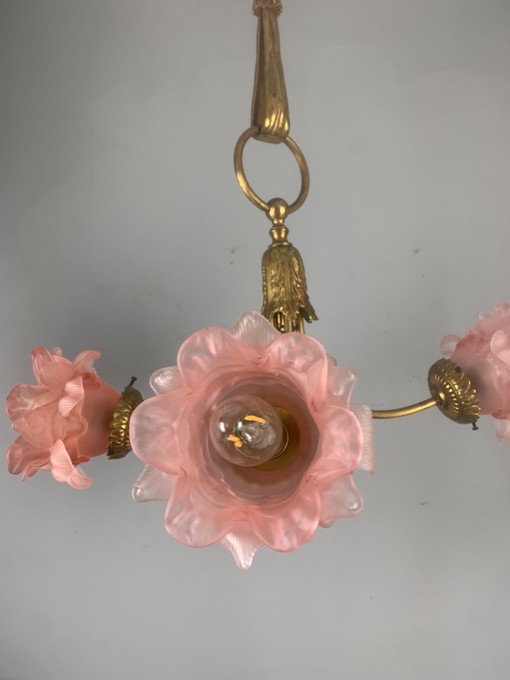 French Antique 4 Light Rose Petal Shade Chandelier, Ceiling Light  View XV