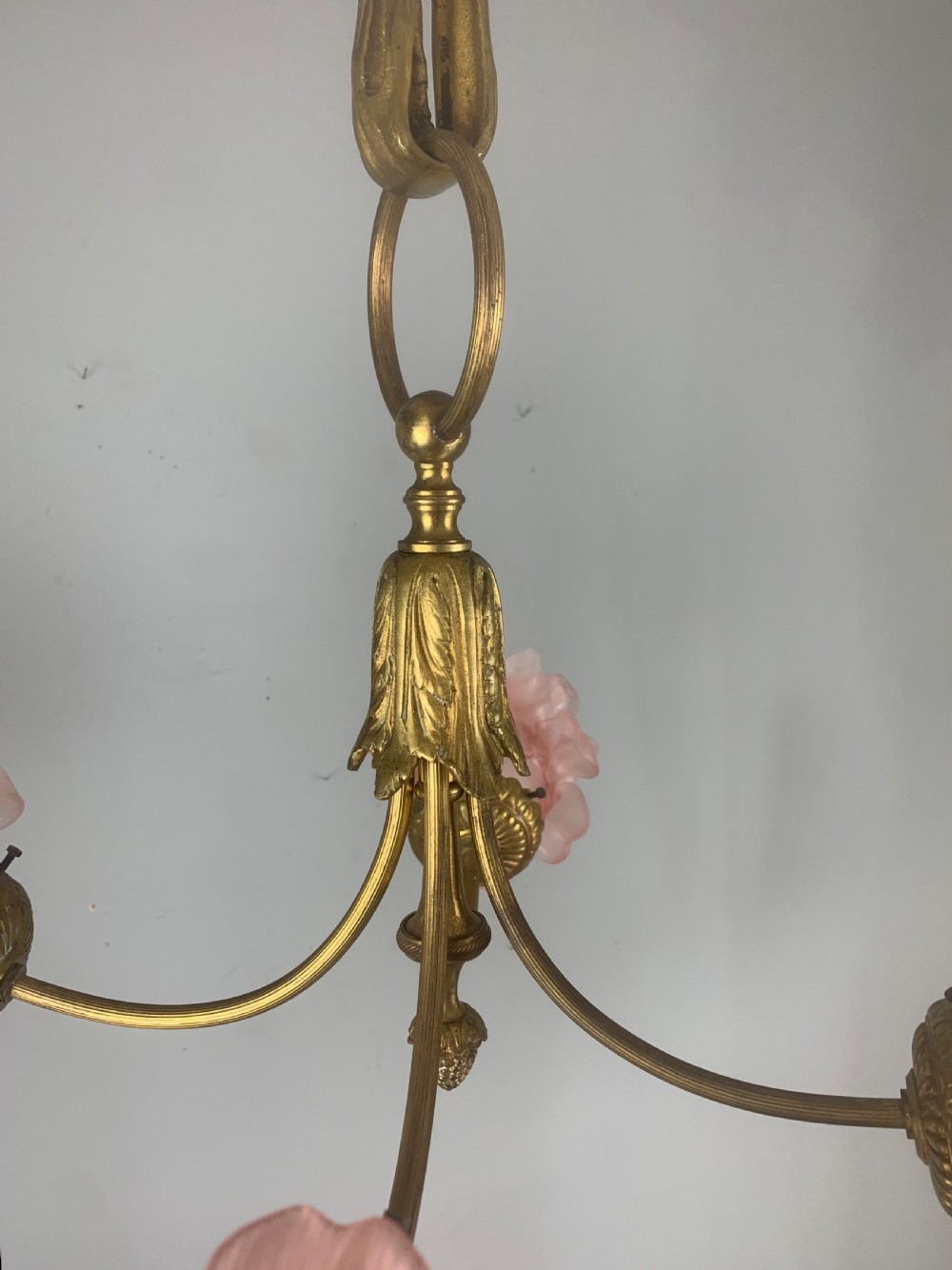 French Antique 4 Light Rose Petal Shade Chandelier, Ceiling Light  View XVIII