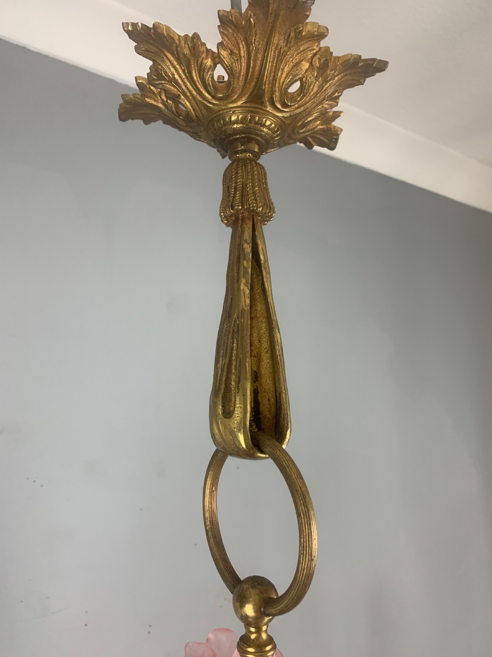 French Antique 4 Light Rose Petal Shade Chandelier, Ceiling Light  View XIX