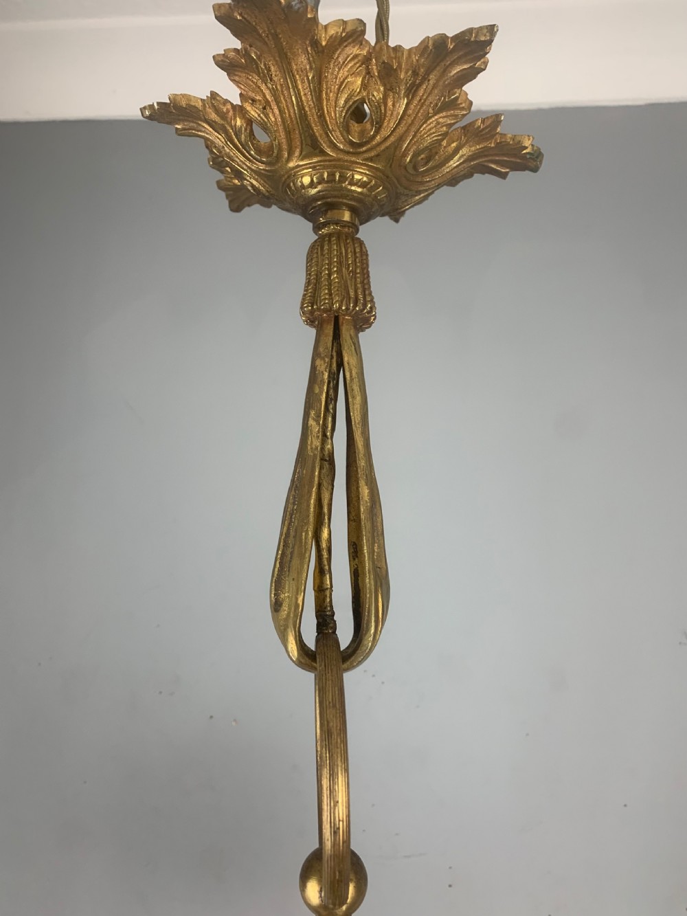 French Antique 4 Light Rose Petal Shade Chandelier, Ceiling Light  View XX
