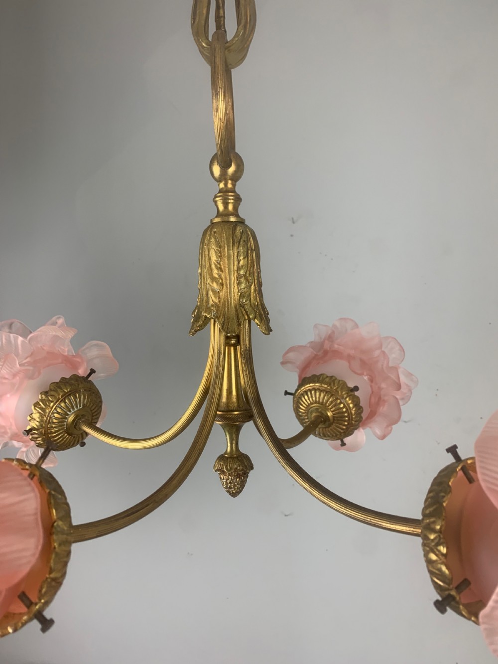 French Antique 4 Light Rose Petal Shade Chandelier, Ceiling Light  View XXI