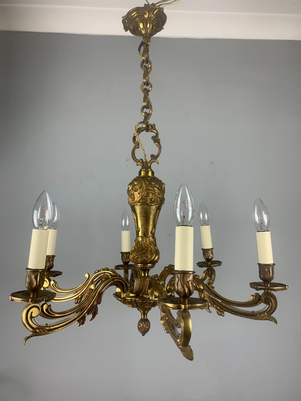 French Antique Bronze 6 Light Chandelier 