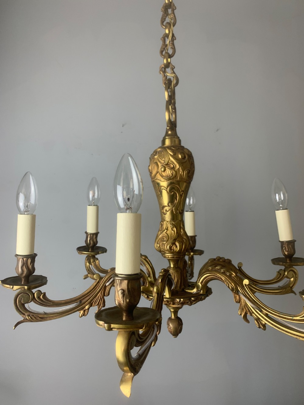 French Antique Bronze 6 Light Chandelier  View II